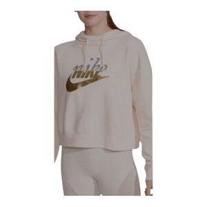 Nike Women's Cream Hoodie with Metallic Logo- Size S